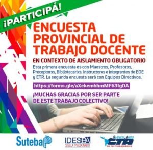 Lee más sobre el artículo PARTICIPÁ DE LA ENCUESTA PROVINCIAL DE TRABAJO DOCENTE EN CONTEXTO DE AISLAMIENTO OBLIGATORIO