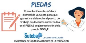 Lee más sobre el artículo PIEDAS: Prensentación ante Jefatura Distrital de La Costa para resguardar derechos de lxs docentes