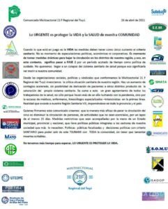 Lee más sobre el artículo Comunicado: Lo URGENTE es proteger la VIDA y la SALUD de nuestra COMUNIDAD