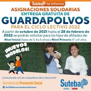 Lee más sobre el artículo Afiliadxs al Suteba La Costa-Gral. Lavalle ya pueden solicitar los GUARDAPOLVOS gratuitos para sus hijxs
