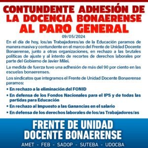 Lee más sobre el artículo CONTUNDENTE PARA GENERAL NACIONAL: 95% de adhesión en escuelas del Partido de La Costa y más del 76% en las escuelas de Gral. Lavalle