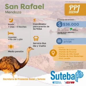 Lee más sobre el artículo Programa Provincial de Turismo para Jubilados afiliados al Suteba La Costa-Gral. Lavalle: viajamos a Mendoza en julio