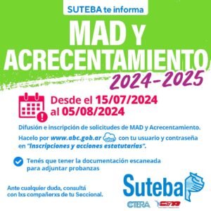 Lee más sobre el artículo Suteba La Cotsa-Gral. Lavalle te asesora para MAD y ACRECENTAMIENTO 2024-2025
