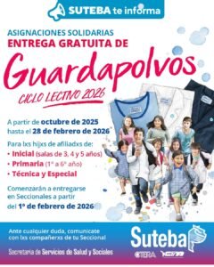 Lee más sobre el artículo Beneficios para afiliadxs al Suteba La Costa-Gral. Lavalle: GUARDAPOLVOS gratuitos para hijos/as