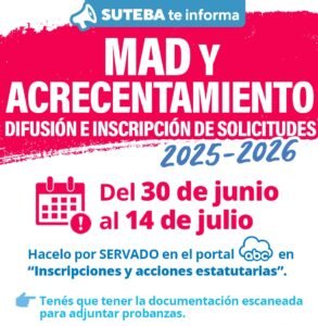 Lee más sobre el artículo Suteba La Costa-Gral. Lavalle te asesora para MAD y ACRECENTAMIENTO 2025-2026